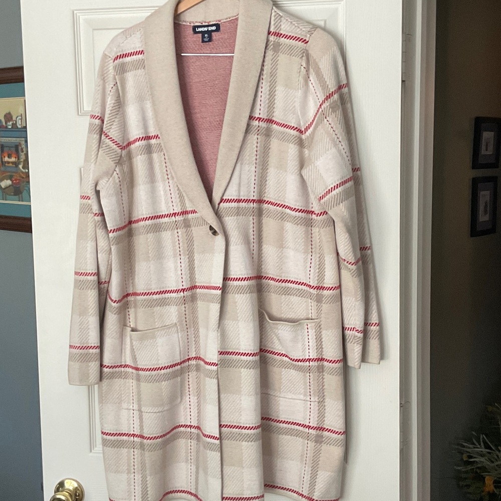 Lands' End Cream and Red Knit Sweater